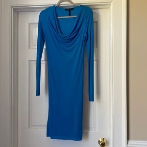 BCBG Blue long sleeve thin bodycon dress with cowl neck